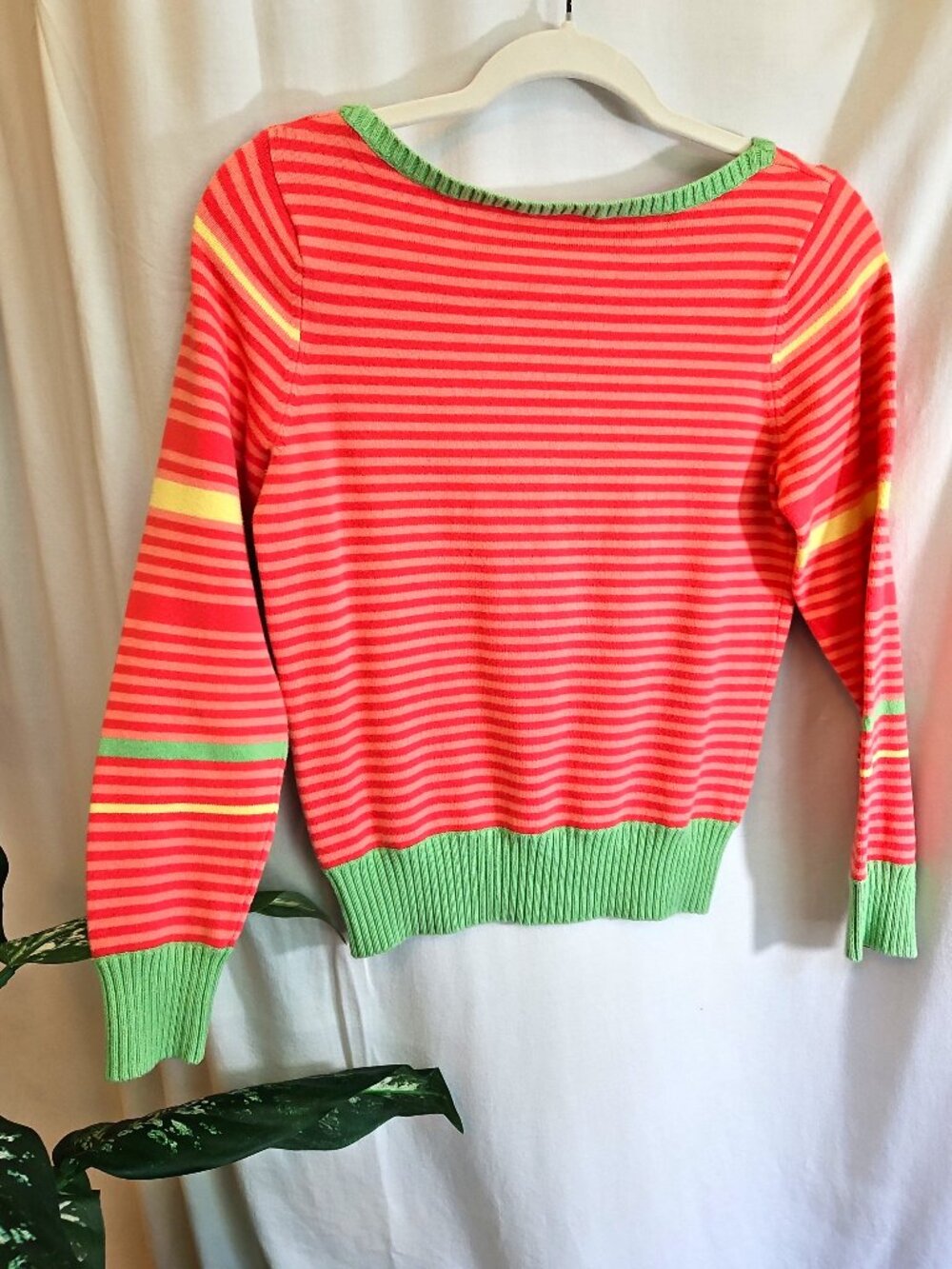 Izod Striped Pullover Sweater Women's Small Pink Green Yellow